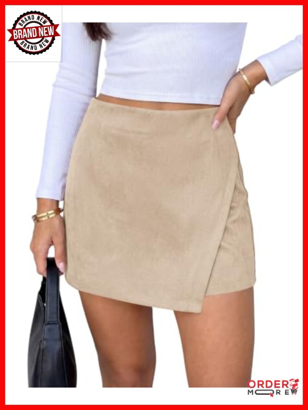 PRETTYGARDEN Womens High Waisted Faux Suede Mini Skort Asymmetrical Wrap Skirt